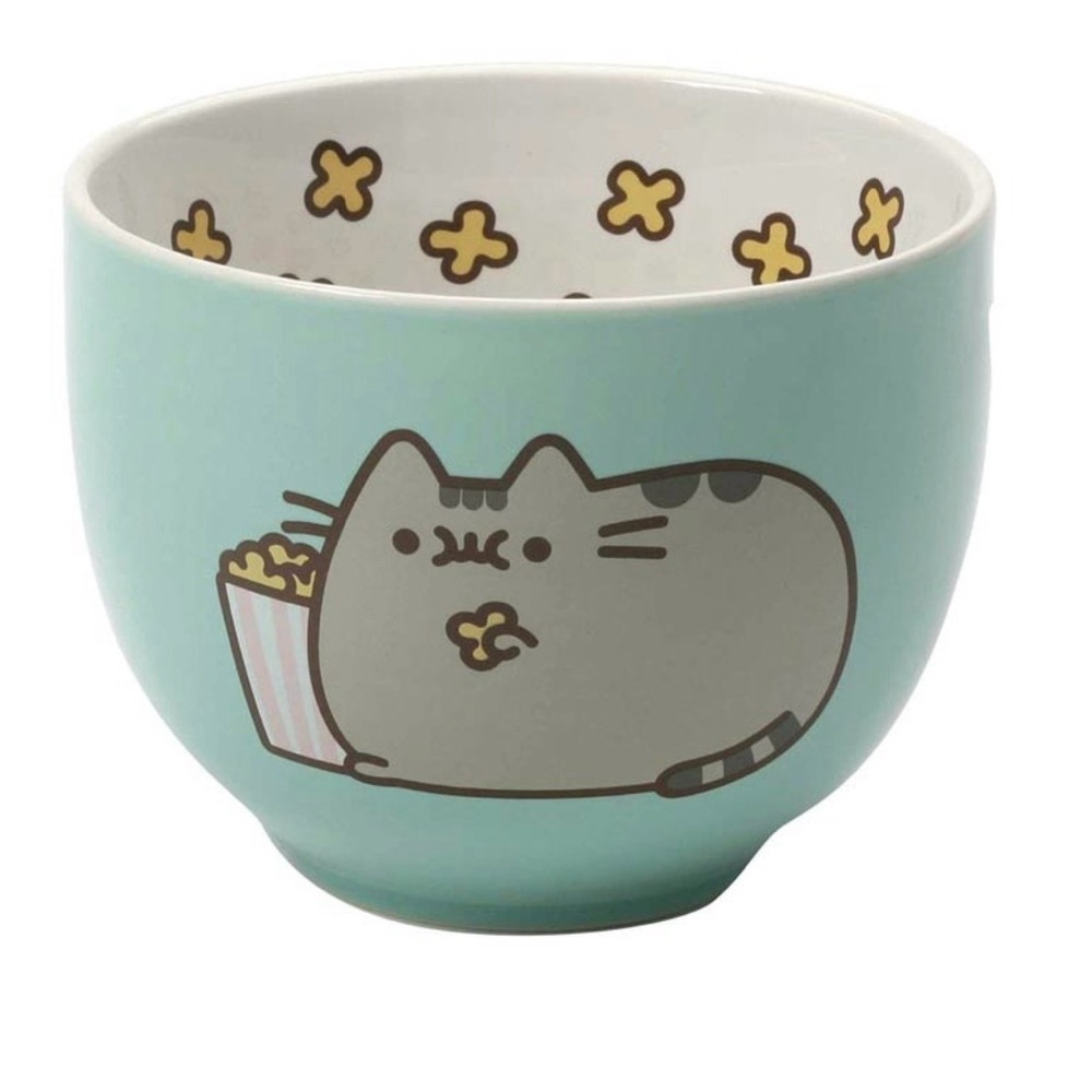 Pusheen Popcorn Ceramic Snack Bowl - Cat on Blue Bowl
